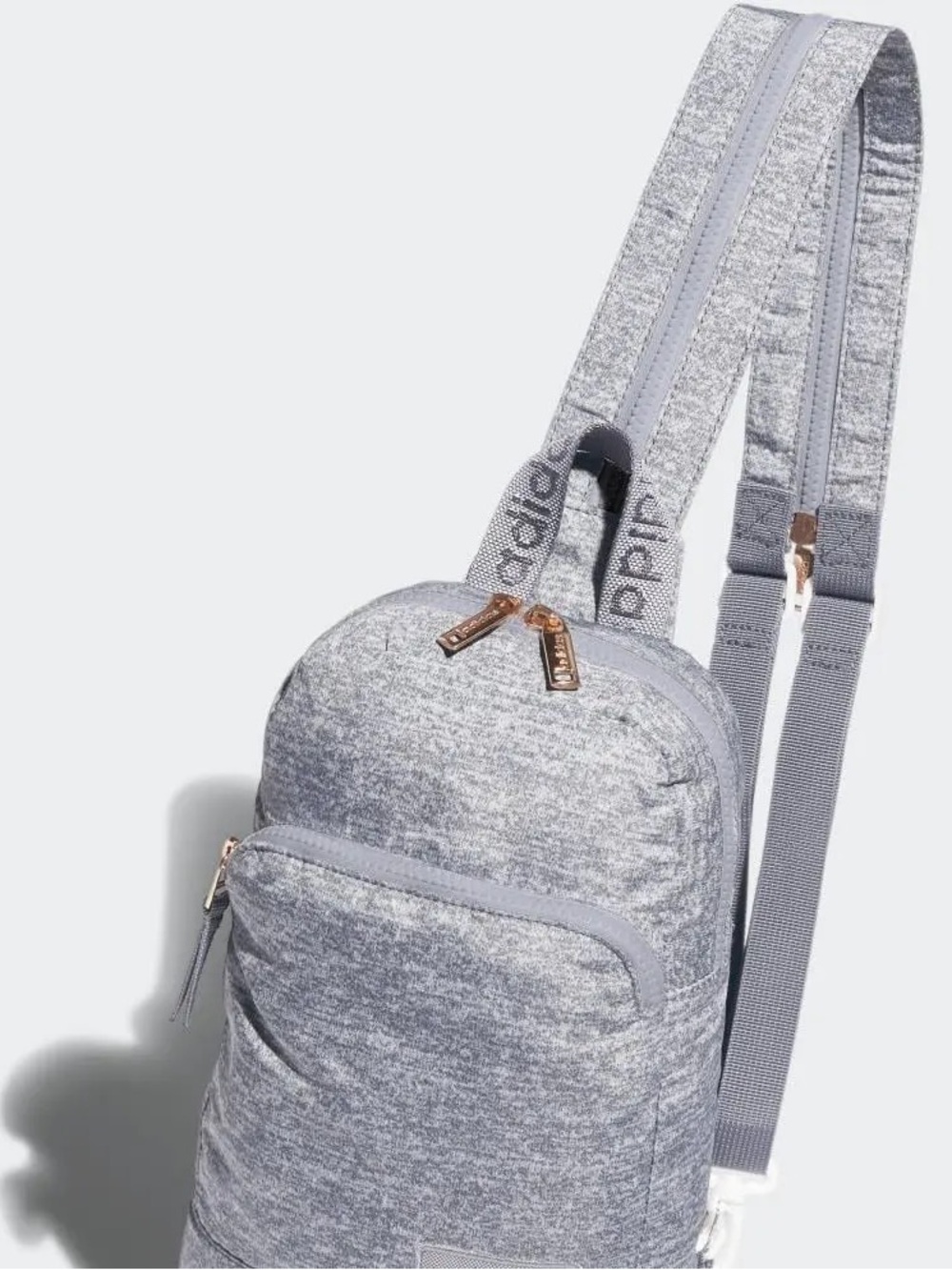 Adidas Heather Gray Sling Backpack with Rose Gold Accents • NWT + in bag
